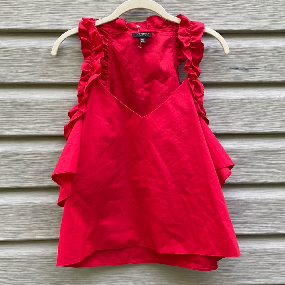 Topshop Red Ruffled Cold Shoulder Blouse